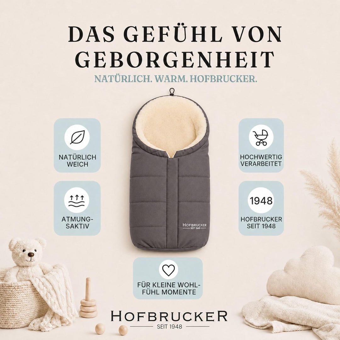 Hofbrucker Lammfell-Fusssack Eskimo für Babyschale, Kinderwagen, Buggy/Universeller Winterfusssack/F