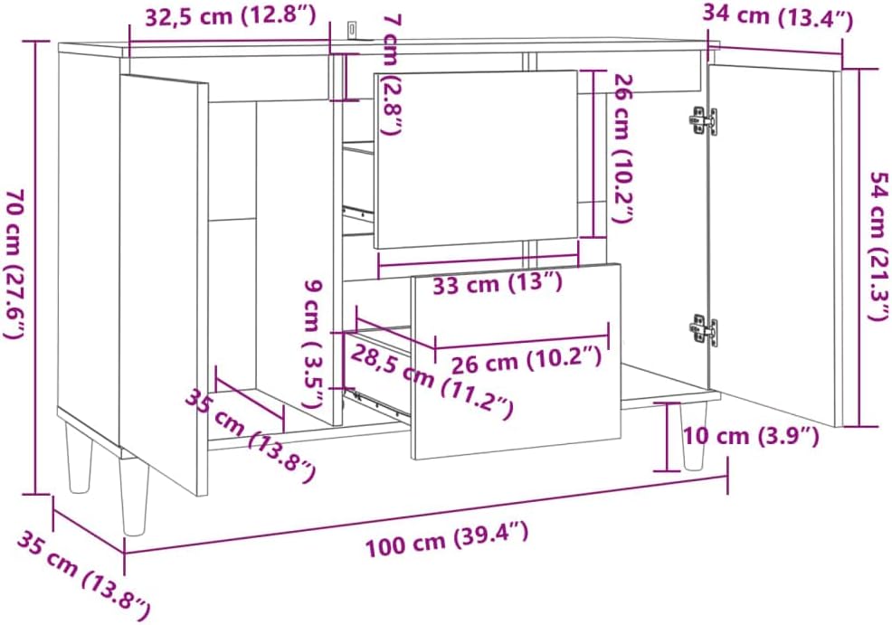 vidaXL Sideboard 2 Schubladen 2 Türen Kommode Anrichte Schrank Mehrzweckschrank Beistellschrank Stan