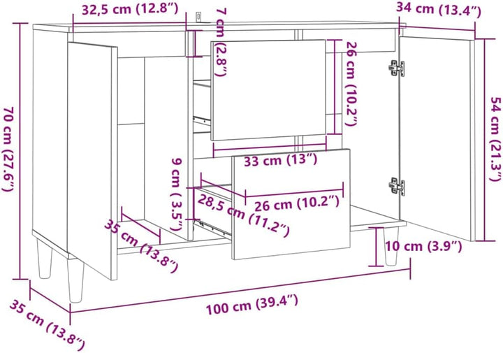 vidaXL Sideboard 2 Schubladen 2 Türen Kommode Anrichte Schrank Mehrzweckschrank Beistellschrank Stan