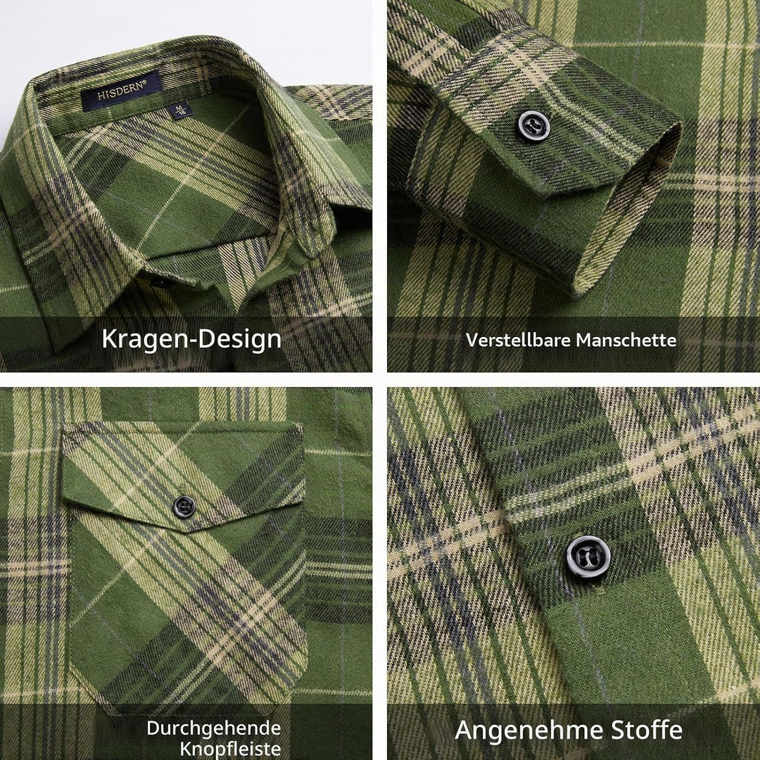 HISDERN Flanellhemd Herren Karierte Hemden Herren Langarm Button Down Baumwolle Holzfällerhemd Regul