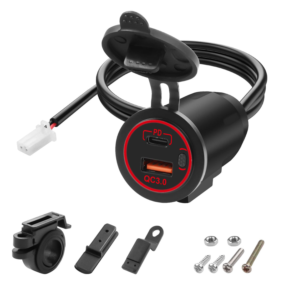XMSJSIY Motorrad USB-Ladegerät USB-Typ C Schnellladebuchse QC 3.0 18W USB-30W Typ-C Schnellladeadapt