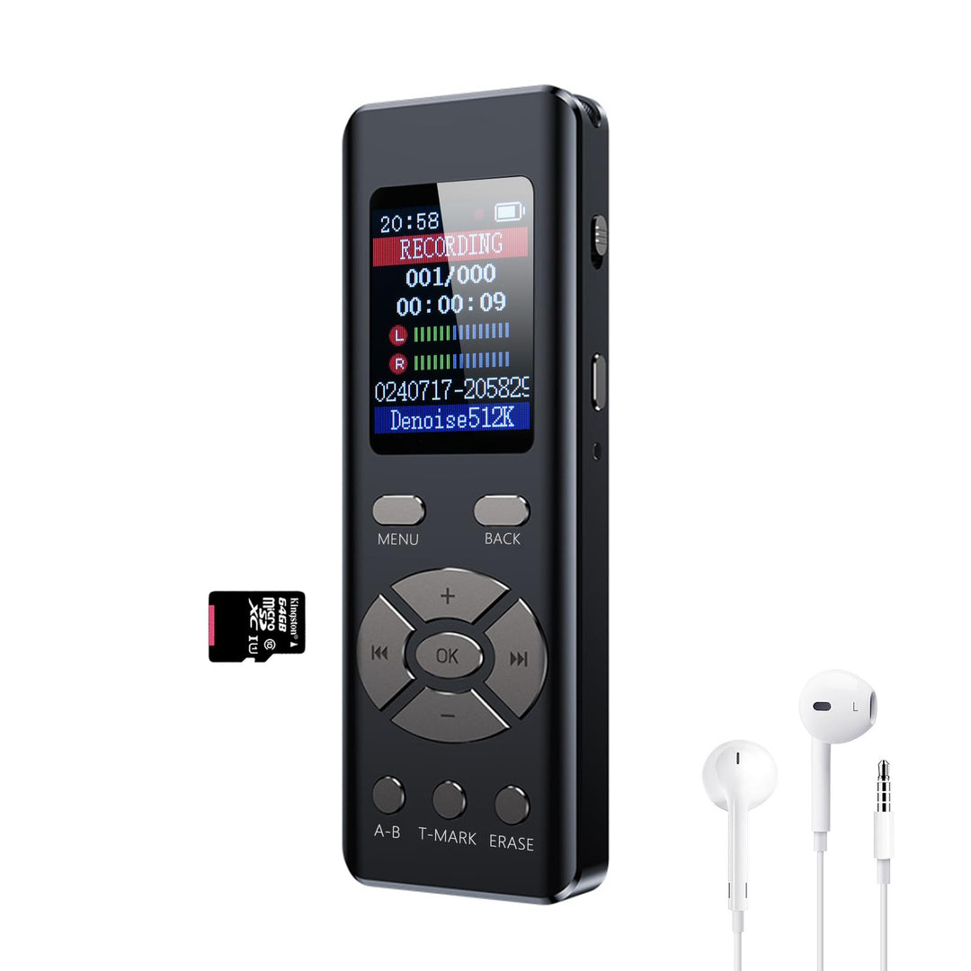 Digitales Diktiergerät mit MP3-Player, 64 GB, für Meetings, Interviews und Vorlesungen, A-B-Loop-Wie