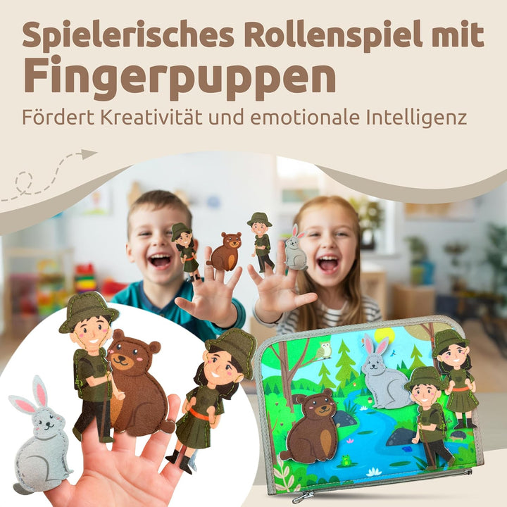 Mallie® Montessori Busy Board mit Rollenspiel-Set & Fingerpuppen [Version 2025] Lernbuch - Fördert F