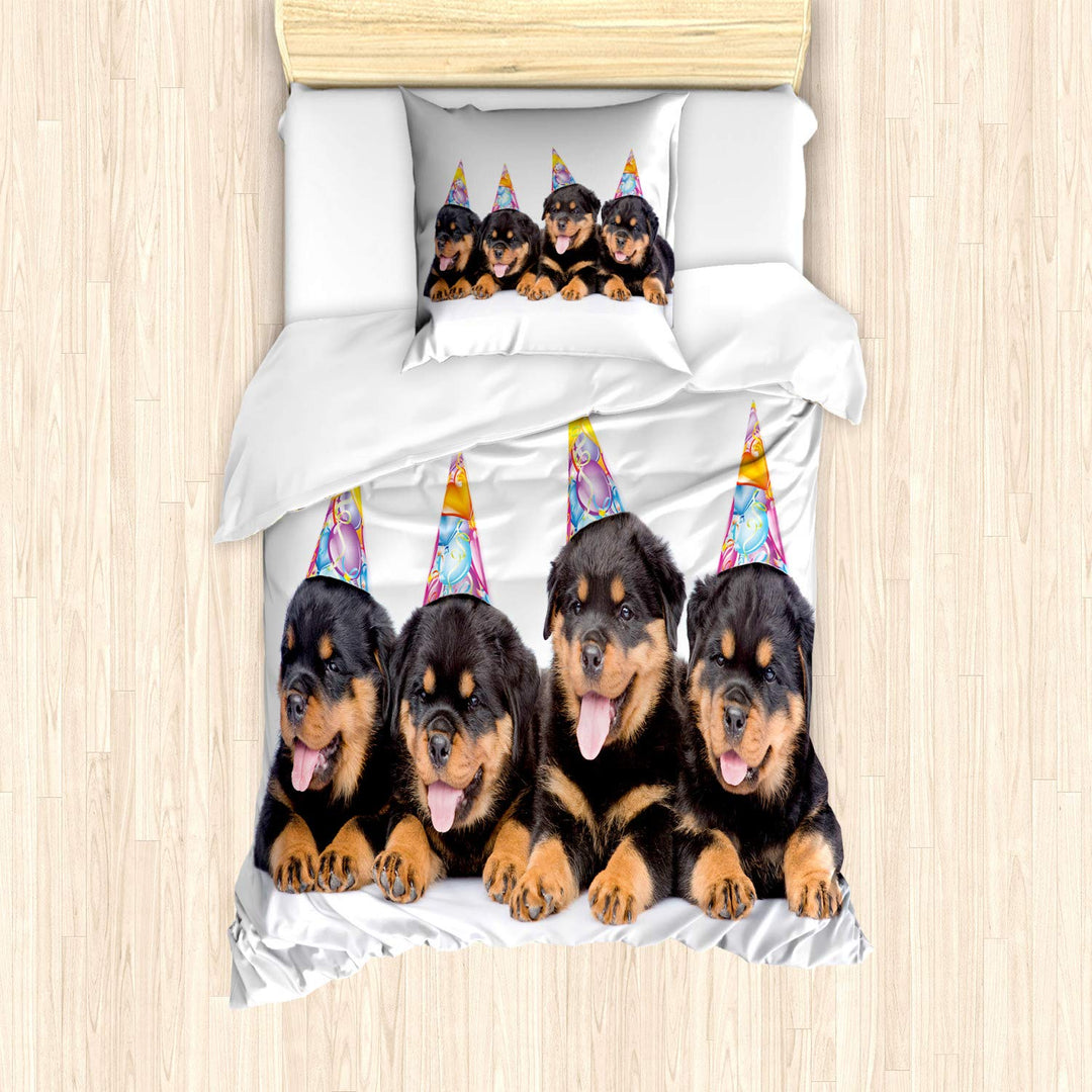 ABAKUHAUS Geburtstag Bettbezug Set für Einzelbetten, Geburtstags-Hunde Kappen, Milbensicher Allergik