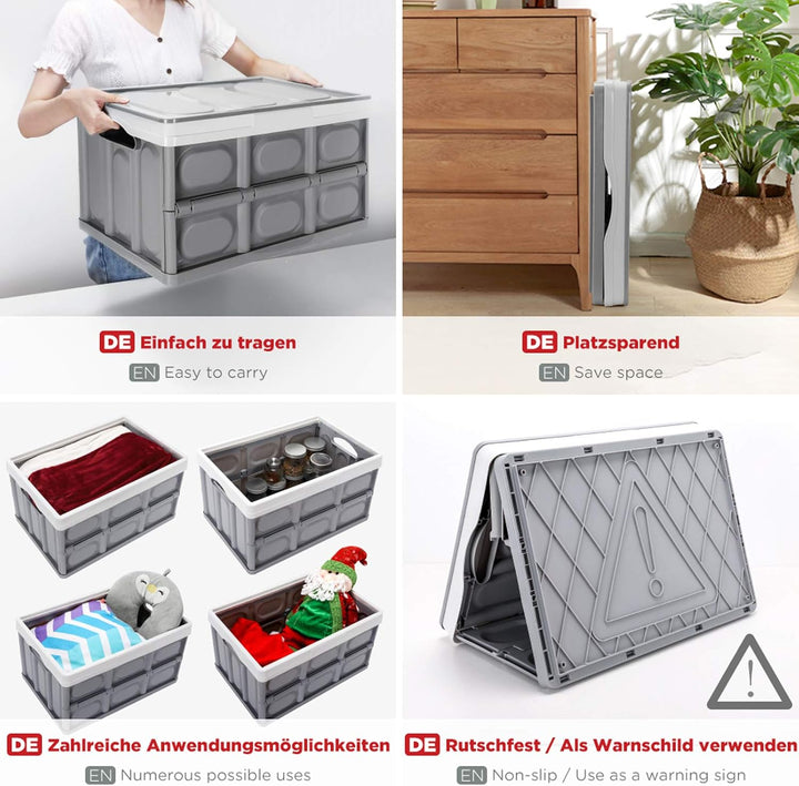 Yorbay 2er-Set 55L Profi klappbox Transportbox Mit Deckel,Faltbarer Aufbewahrungsbox mit Handgriff,S
