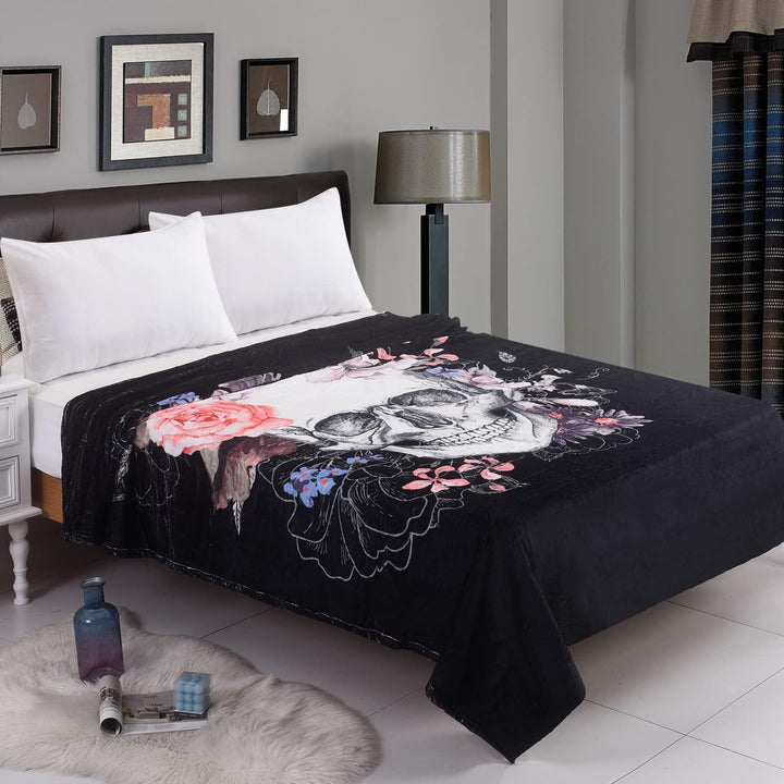 Totenkopf-Überwurfdecke, Zuckerschädel und Blumen, warme Fleecedecke für Sofa, Couch, Bett, Stuhl fü