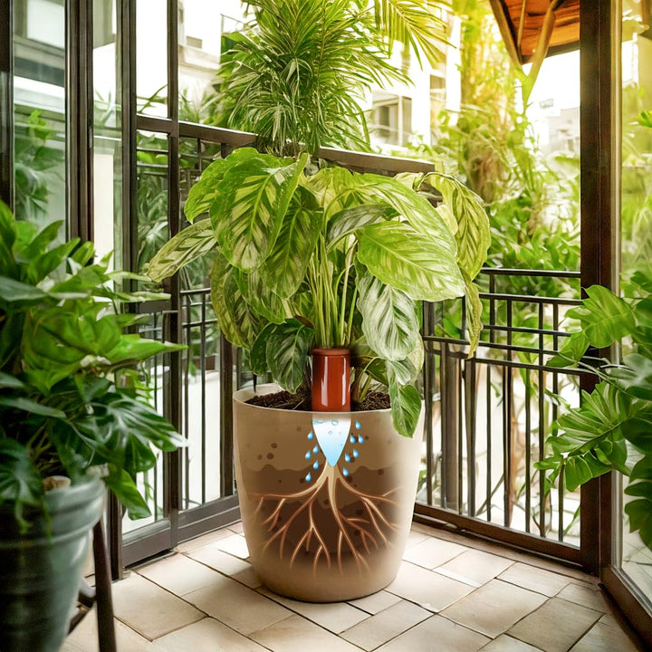 Terracotta Bewässerungshilfe handgefertigt | Giesshilfe modern | Pflanzenbewässerung ohne Strom (3 x