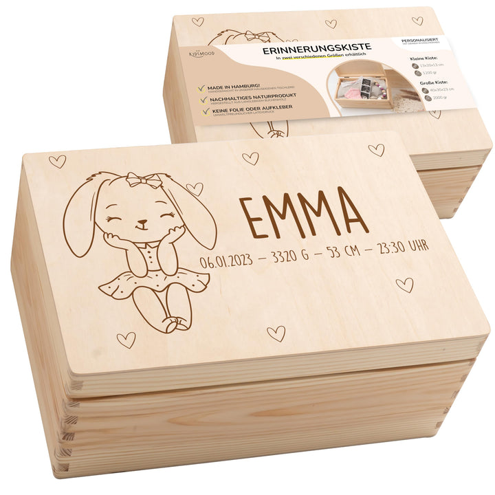 KIDSMOOD - Erinnerungsbox Baby, personalisierte Holzkiste mit Deckel, Ideal zur Aufbewahrung von Eri