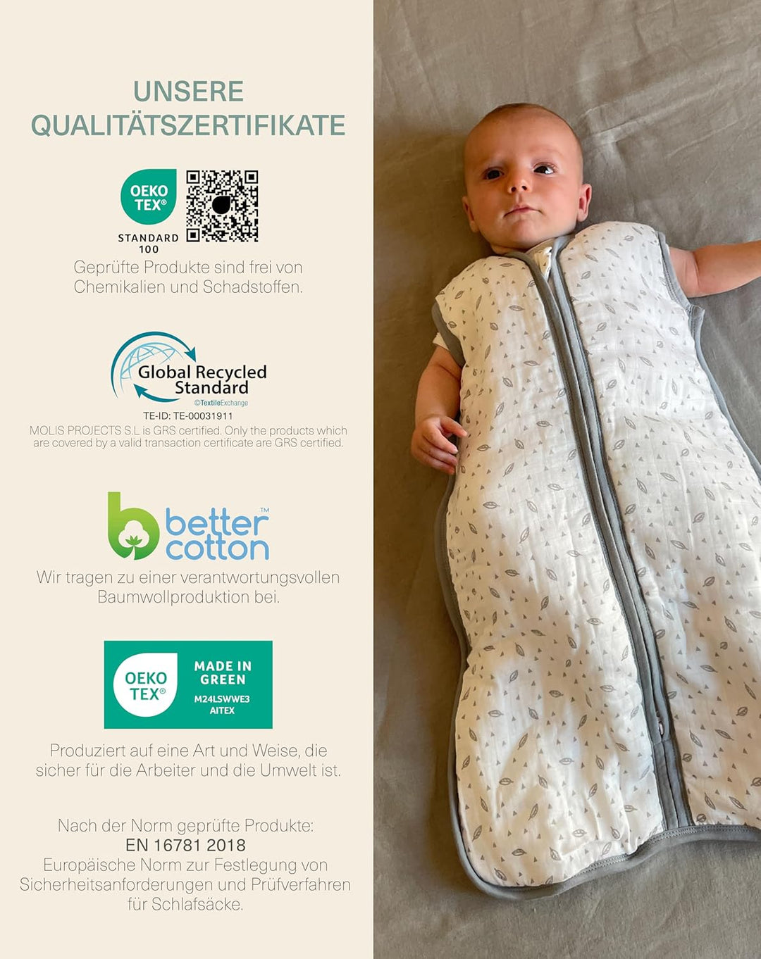 molis&amp;co. Baby schlafsack. 1.0 TOG. Grösse: 85 cm (6-18 Monate). Ideal für Übergang. Superweich und