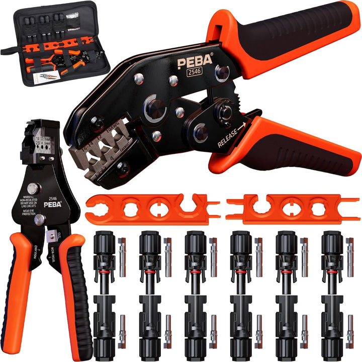 PEBA Crimpzange Solarstecker Set für 2.5/4/6mm² Solarpanel PV Kabel, mit Male/Female Solarpanel Kabe