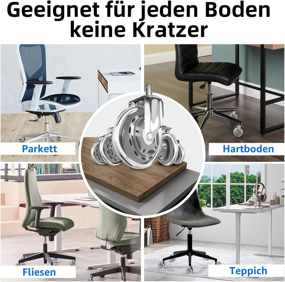 Sytopia Bürostuhlrollen 10mm x 22 mm,Super Leise und Weiche, 5er Set Rollen für Bürostühle, geeignet
