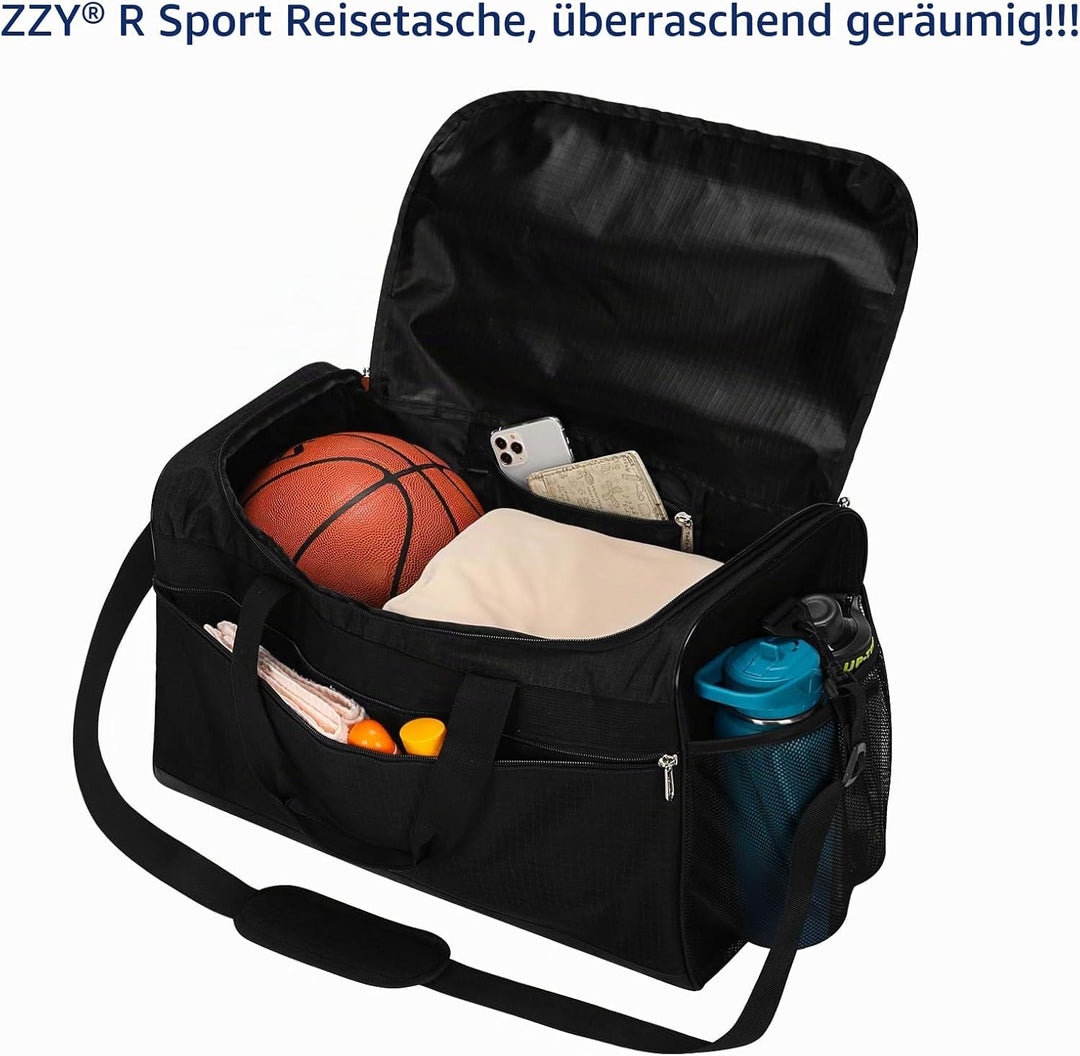 Sporttasche Reisetasche Fitness Tasche mit Schultergurt Wochenendtasche für Damen und Herren (Schwar