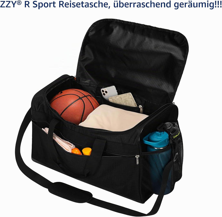 Sporttasche Reisetasche Fitness Tasche mit Schultergurt Wochenendtasche für Damen und Herren (Schwar