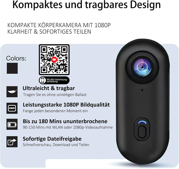 Mini Kamera 1080P Bodycam Action Cam mit Magnetclip &amp; 360° Drehclip, Tragbare Mini Action Cam Wasser