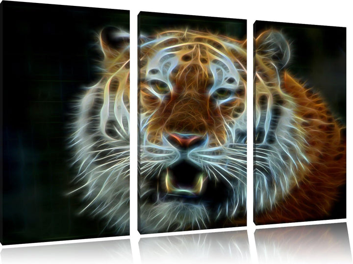 Dark Tiger mit offenem Maul NewArt 3-Teiler Leinwandbild 120x80 Bild auf Leinwand, XXL riesige Bilde