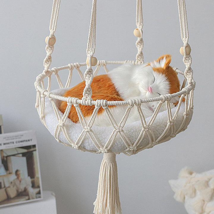 Boho Katzenhängematte Für Fenster Oder Decke | Nordisches Katzen-Schlafbett, Süsser Katzen-Hängekorb