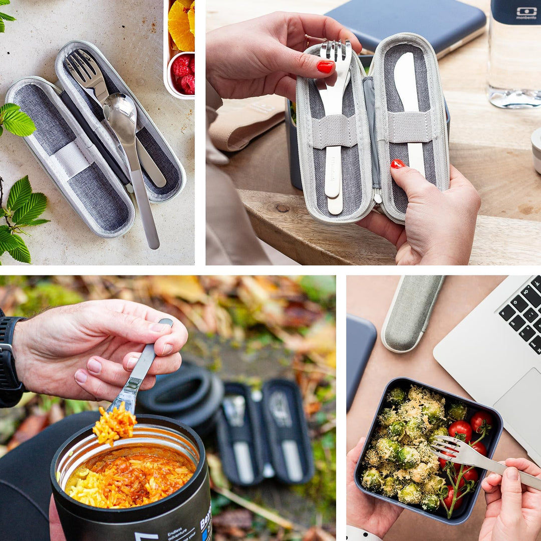 MONBENTO - MB Slim Nest Trio Messer Grün Besteckset für Brotdose - Wiederverwendbares Besteckset mit