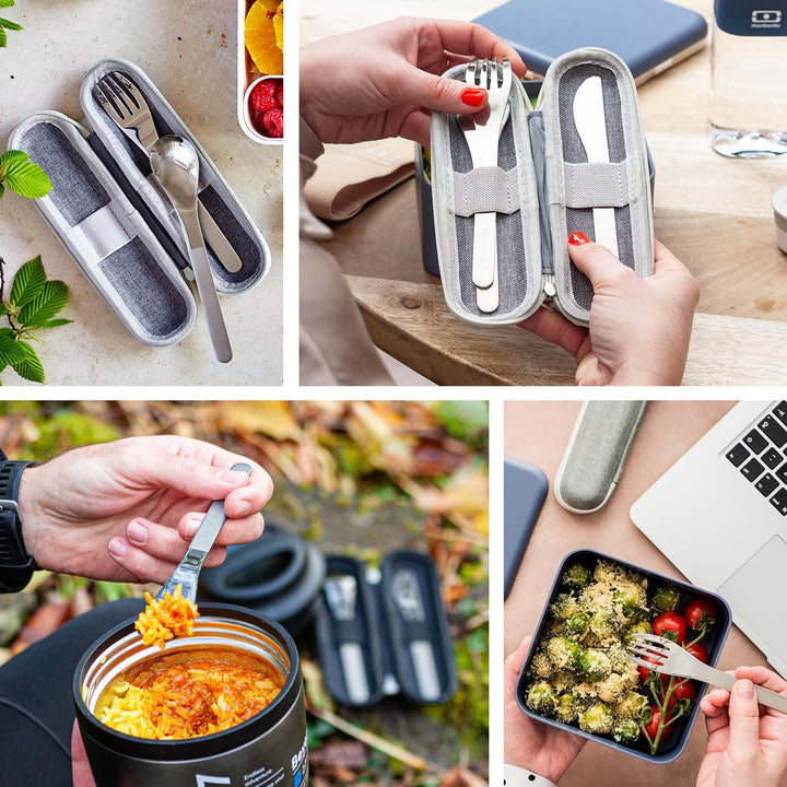 MONBENTO - MB Slim Nest Trio Messer Grün Besteckset für Brotdose - Wiederverwendbares Besteckset mit