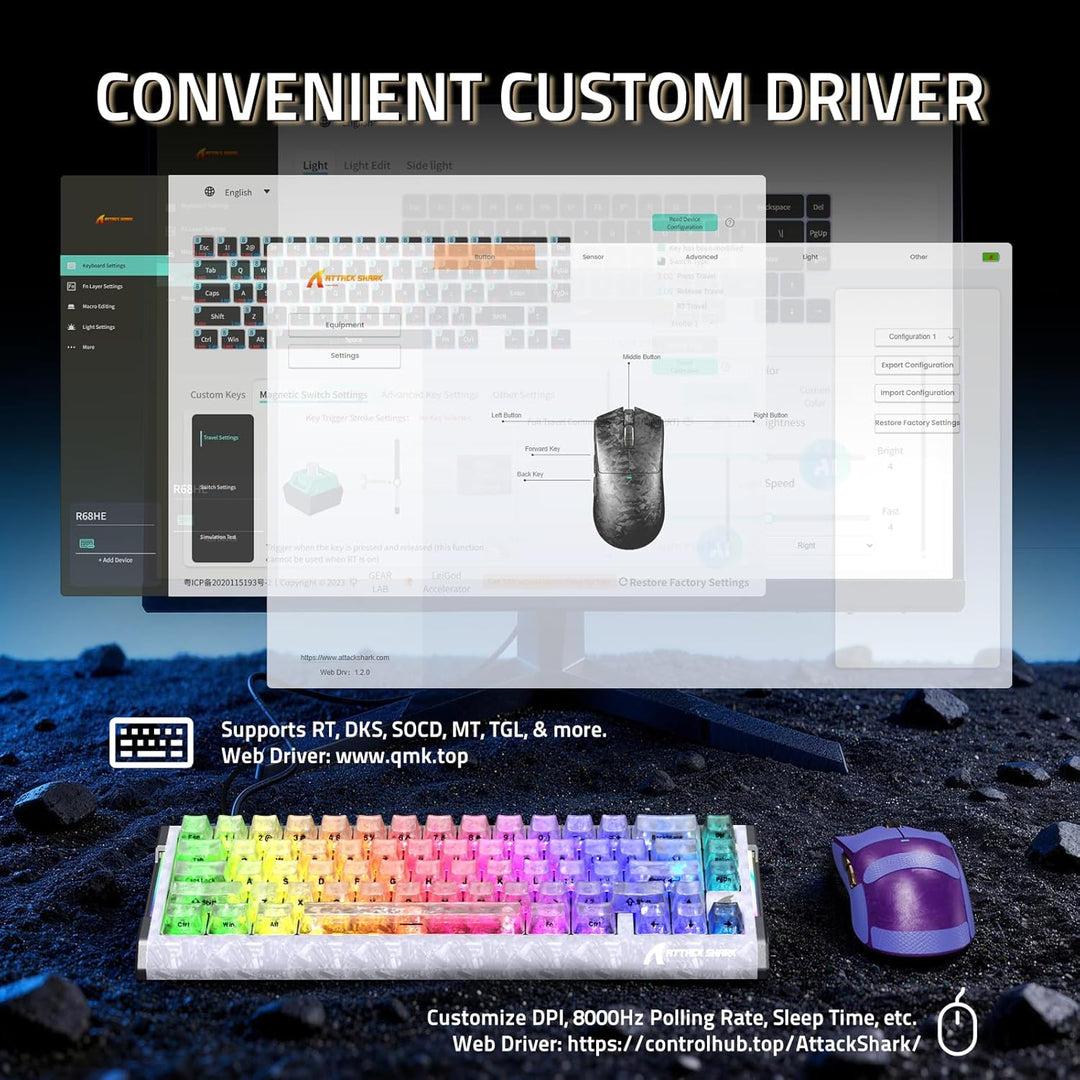 ATTACK SHARK Carbon Fiber Gaming R68 HE Tastatur &amp; X11 Ultra Maus Set, 63g Nordic54L15 Wireless Supe