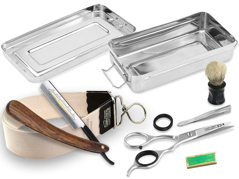 Solingen Streichriemen im Rasiermesser-Set 7 Teilig mit Solinger Paste und InstrumenteNRW Holzgriff