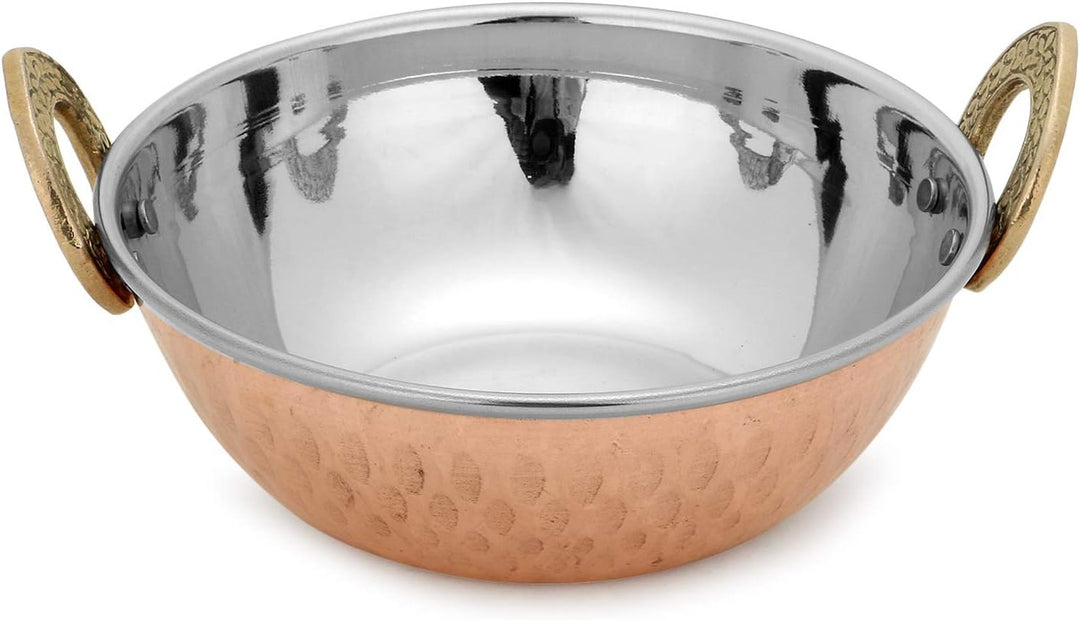 Zap Impex Indische Servierschale Kupfer Gehämmerter Edelstahl Karahi Indische Gerichte und Portion C