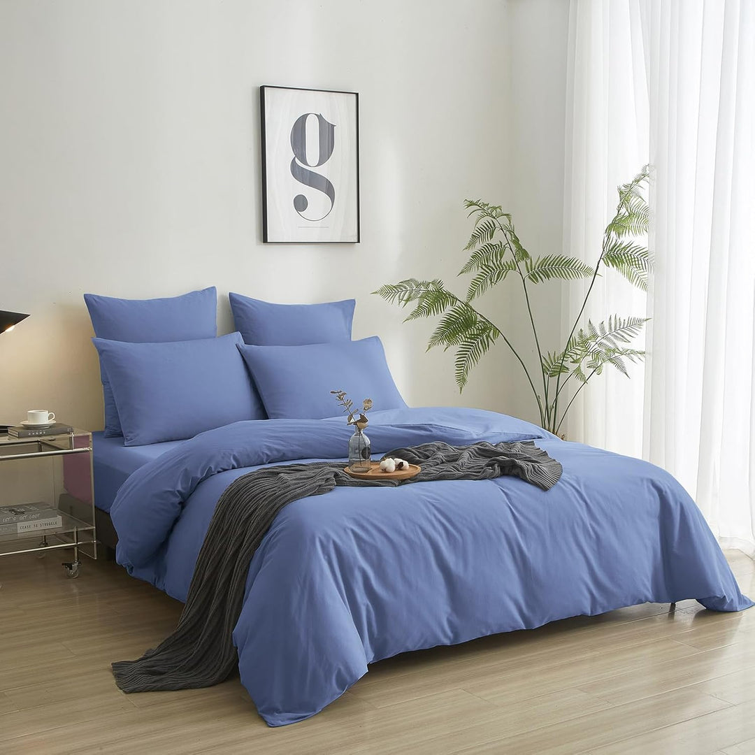 Luowei Bettwäsche 155x220 3 Teilig Blau Einfarbig Uni weich und leicht 110g/m² Renforcé Mikrofaser 1