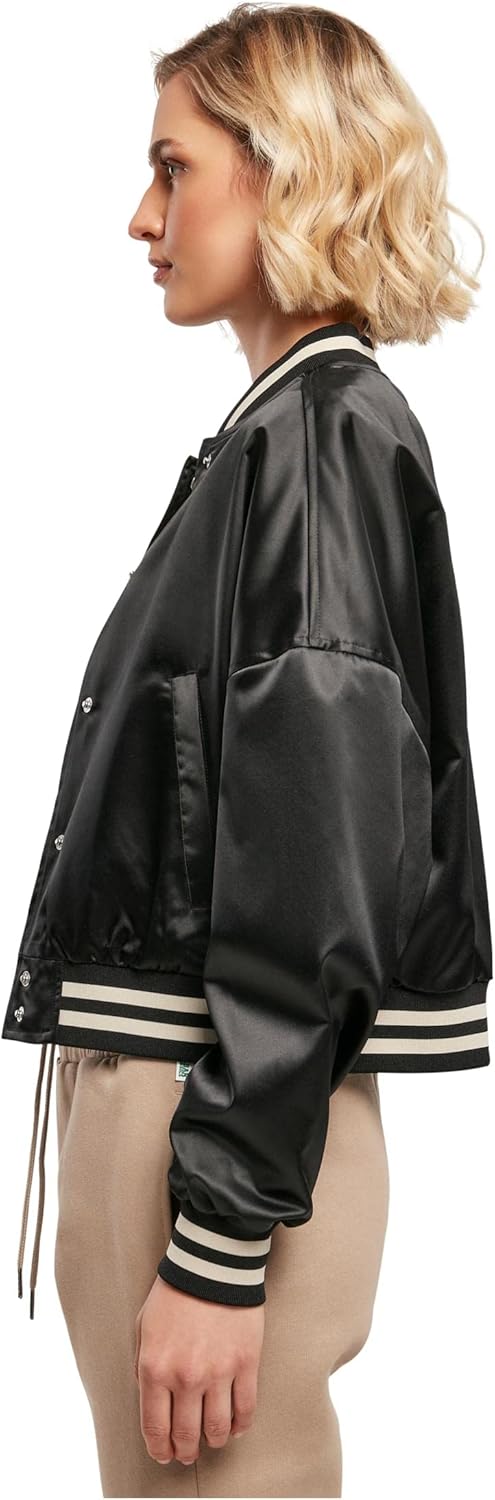 Urban Classics Damen College Jacke aus schimmerndem Satin, Short Oversized Satin College Jacket, Var