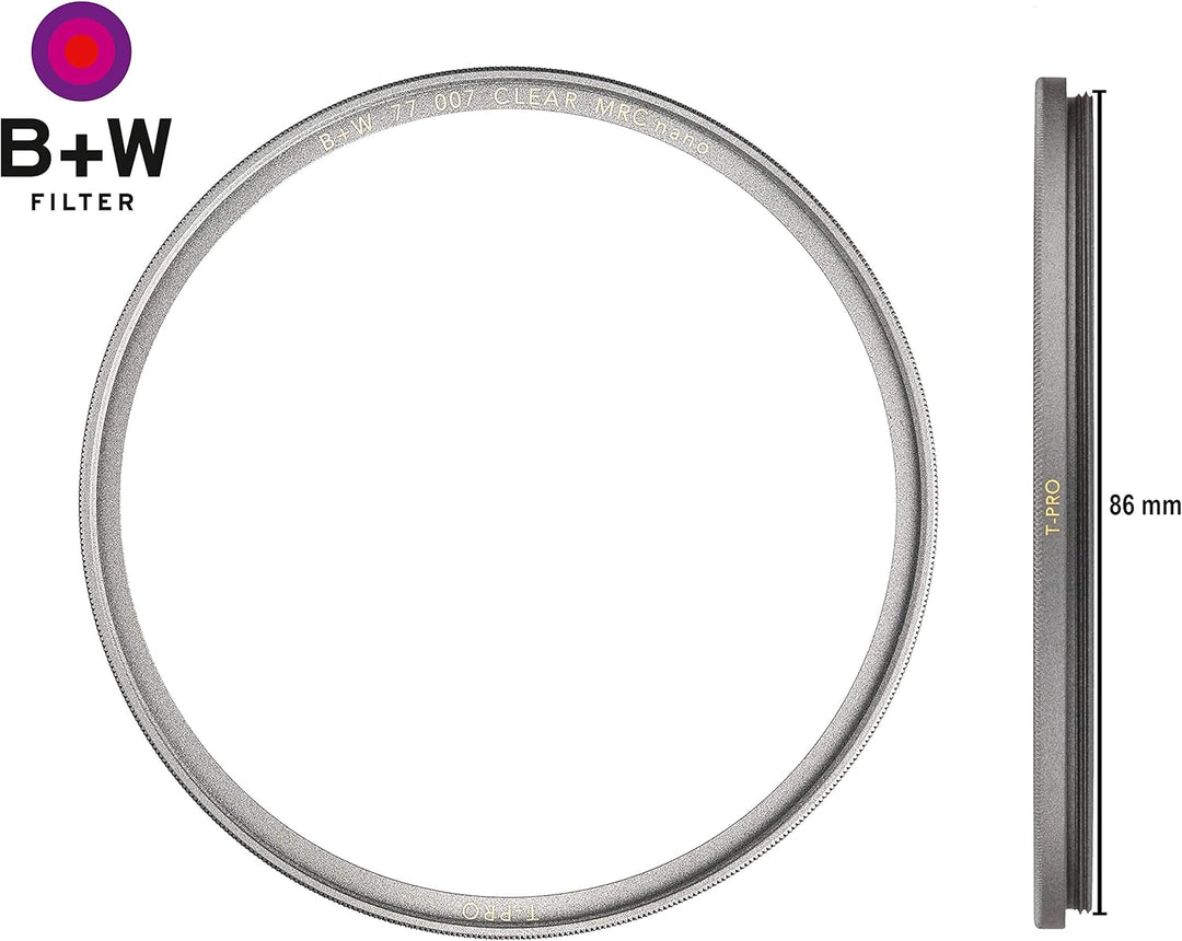 B+W 007 Schutz-Filter, Clear Filter (86mm, T-Pro, Titan-Finish, MRC Nano, 16x vergütet, super slim,