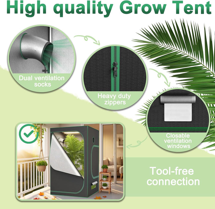 Growzelt 80x80x160 cm Grow Tent mit Reflektierende Mylar Lichtdicht Wasserdicht Zuchtzelt Growroom G