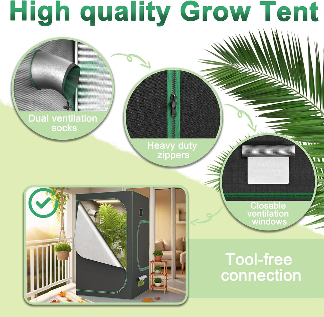 Growzelt 100x100x200 cm Grow Tent mit Reflektierende Mylar Lichtdicht Wasserdicht Zuchtzelt Growroom