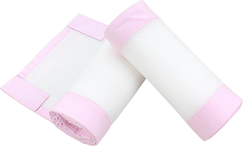 TupTam Gitterstäbe Schutz Netz Babybett Nestchen 3D Mesh 2 Pack, Farbe: Weiss/Rosa, Grösse: ca. 128