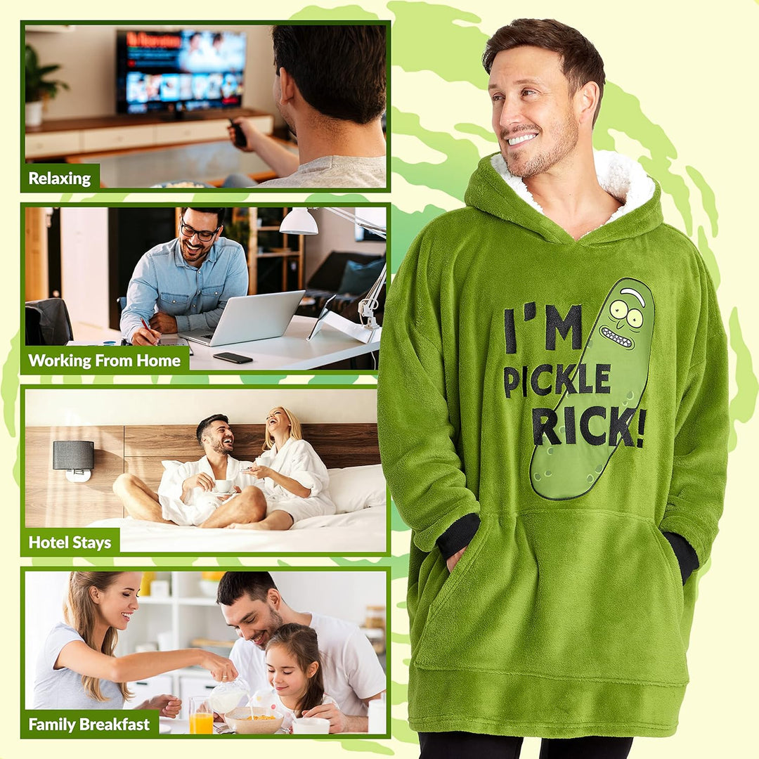 Rick and Morty Kapuzenpullover, Übergrosse Fleece Hoodie-Decke mit Ärmeln für Männer und Teenager- G