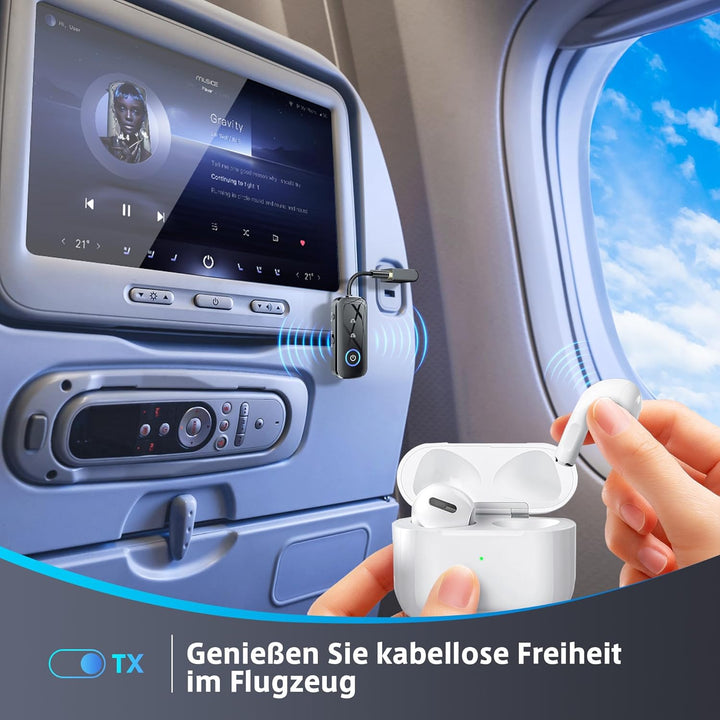 SONRU Bluetooth 5.3 Sender-Empfänger Klinke, 2-in-1 Bluetooth Adapter Flugzeug Bluetooth Splitter mi