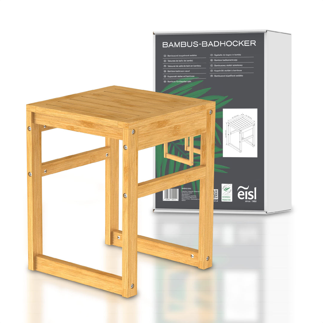 EISL BMBA02-BH2 Bambus Badhocker, Hocker aus Bambus für das Badezimmer, mit Sitzfläche, (B x H x T):