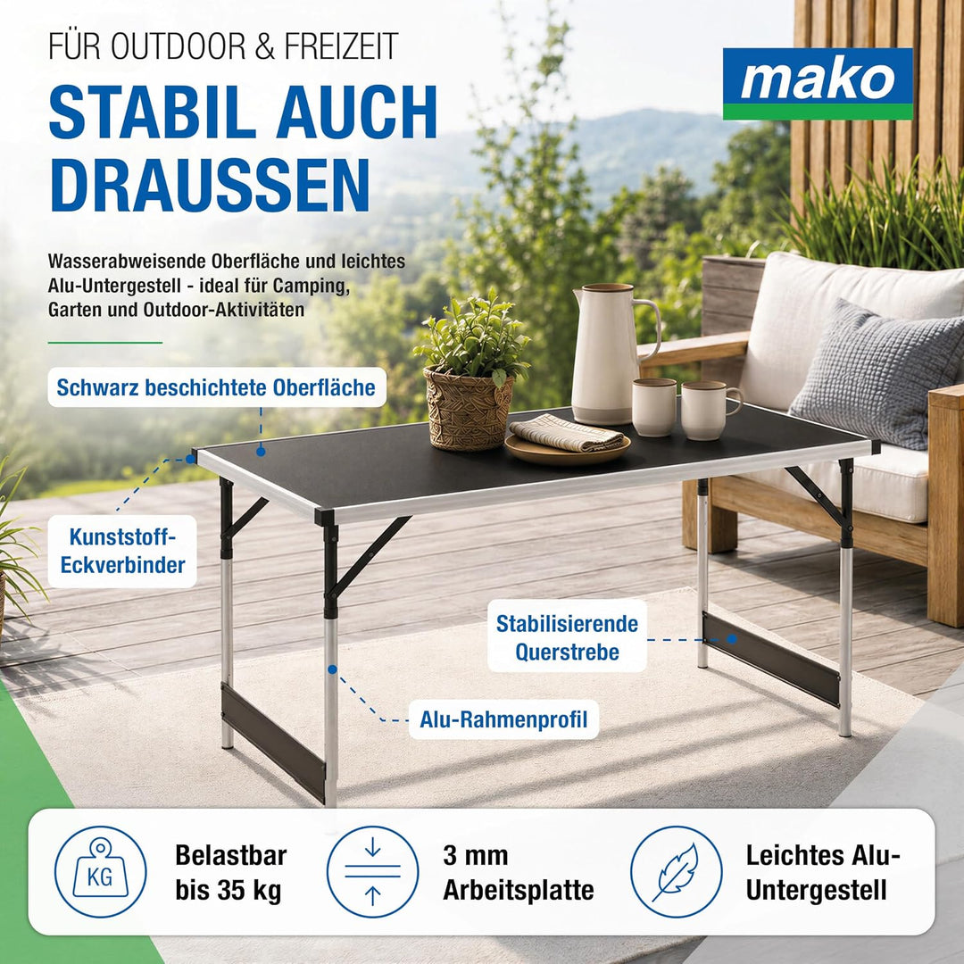 mako Multifunktionstisch Profi – Höhenverstellbarer Mehrzwecktisch 60 x 100 cm - Campingtisch, Klapp