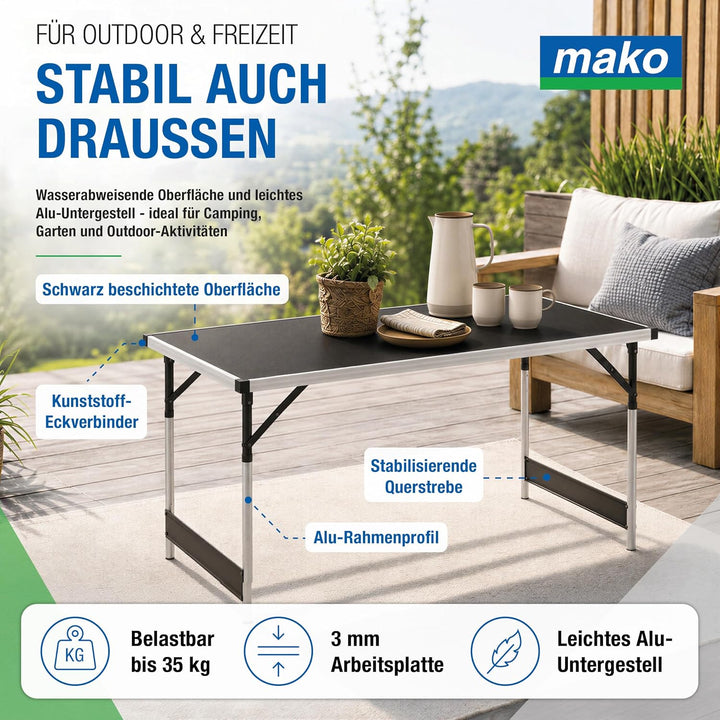mako Multifunktionstisch Profi – Höhenverstellbarer Mehrzwecktisch 60 x 100 cm - Campingtisch, Klapp