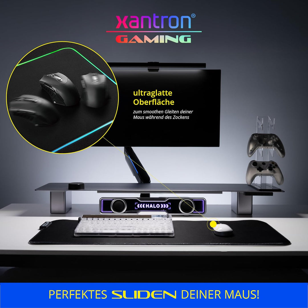 Xantron® Grosses Gaming Mauspad RGB 800x300 XXL mit perfektem Glide [rutschfest, Wasserabweisend] Mo