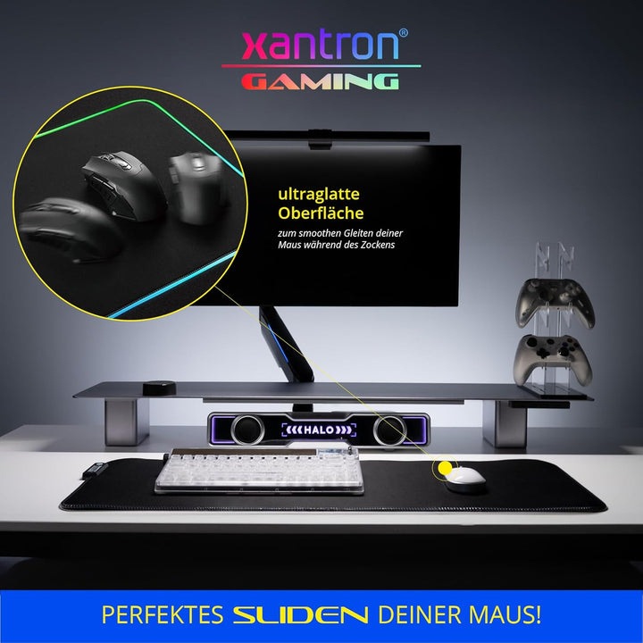Xantron® Grosses Gaming Mauspad RGB 800x300 XXL mit perfektem Glide [rutschfest, Wasserabweisend] Mo