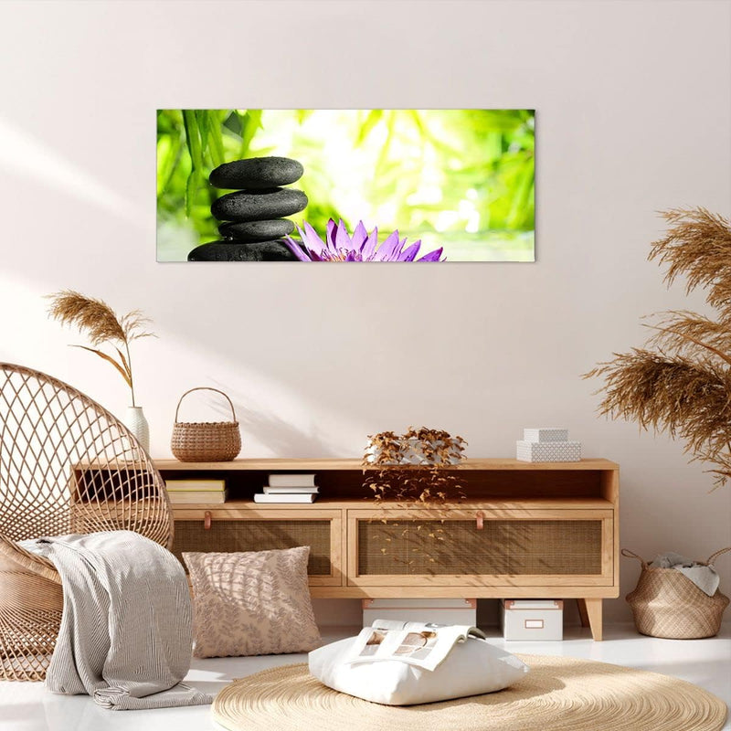 Wandbilder Dekoration Wohnzimmer Spa bambus blume wasser Panorama Bilder auf Leinwand 120x50cm Leinw