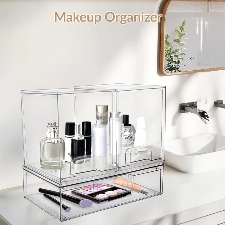 Grosse stapelbare Aufbewahrungsschubladen, durchsichtiger Make-up-Organizer aus Kunststoff mit auszi