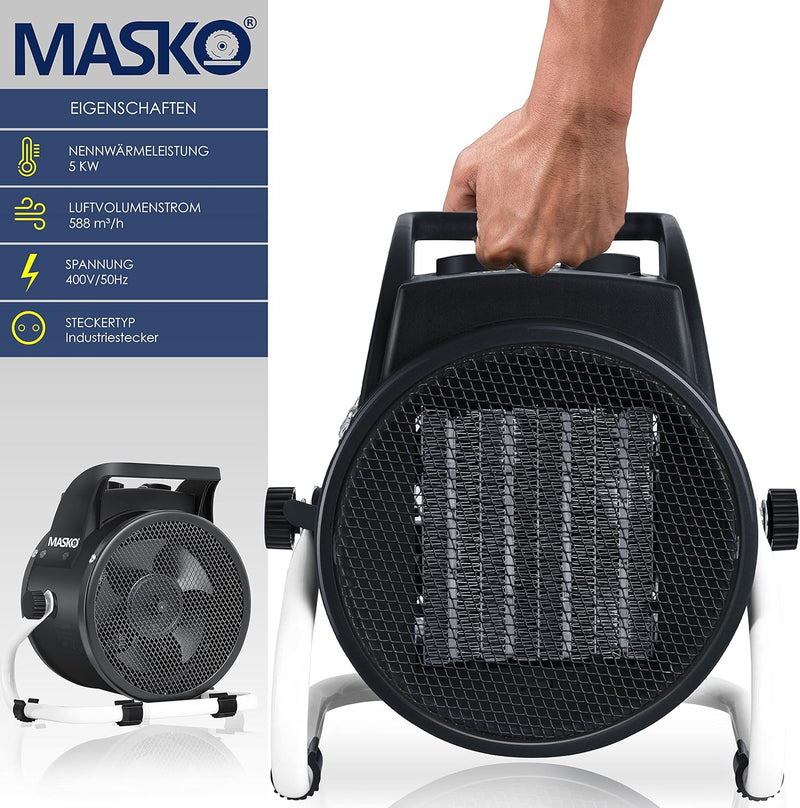 MASKO® Elektroheizer Heizlüfter Bauheizer 5KW Keramik Heizstrahler 5000 Watt Elektroheizgebläse elek