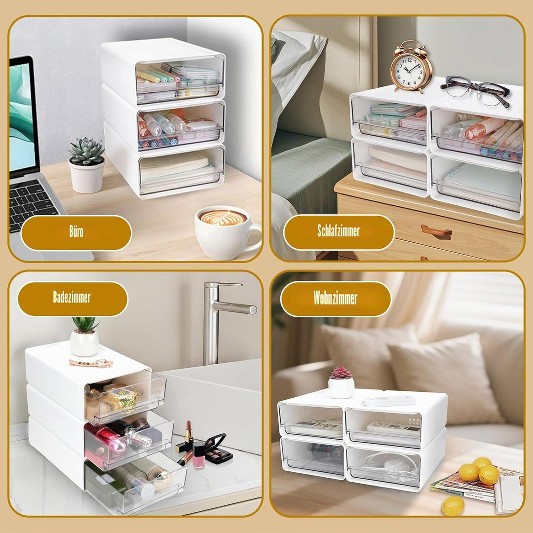 3Tier Stapelbarer Schreibtisch-Organisator mit Schubladen, Plastic Storage Drawer Units Compact Desk