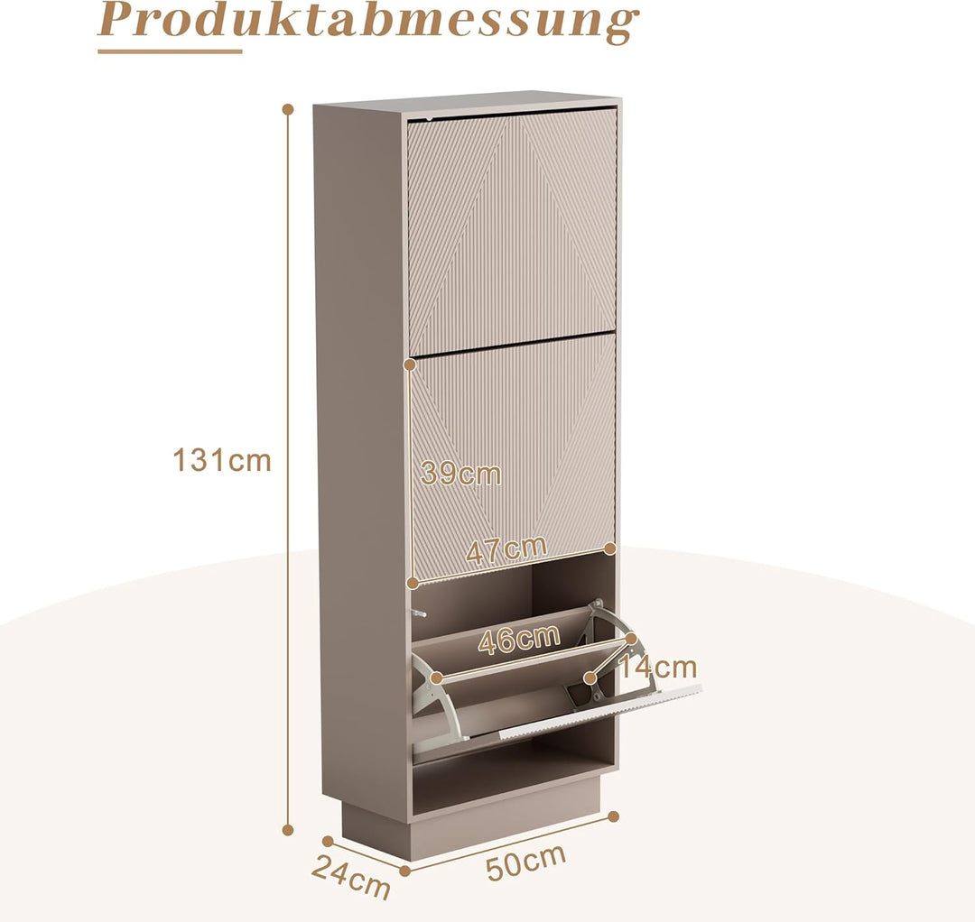 UEV Schuhschrank mit 3 Klappen, Schuhkipper Schuhkommode Schuhregal schmal für Flur mit Kippschutz/D