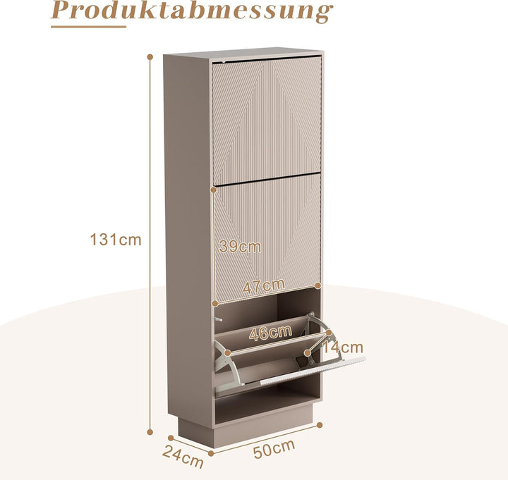 UEV Schuhschrank mit 3 Klappen, Schuhkipper Schuhkommode Schuhregal schmal für Flur mit Kippschutz/D