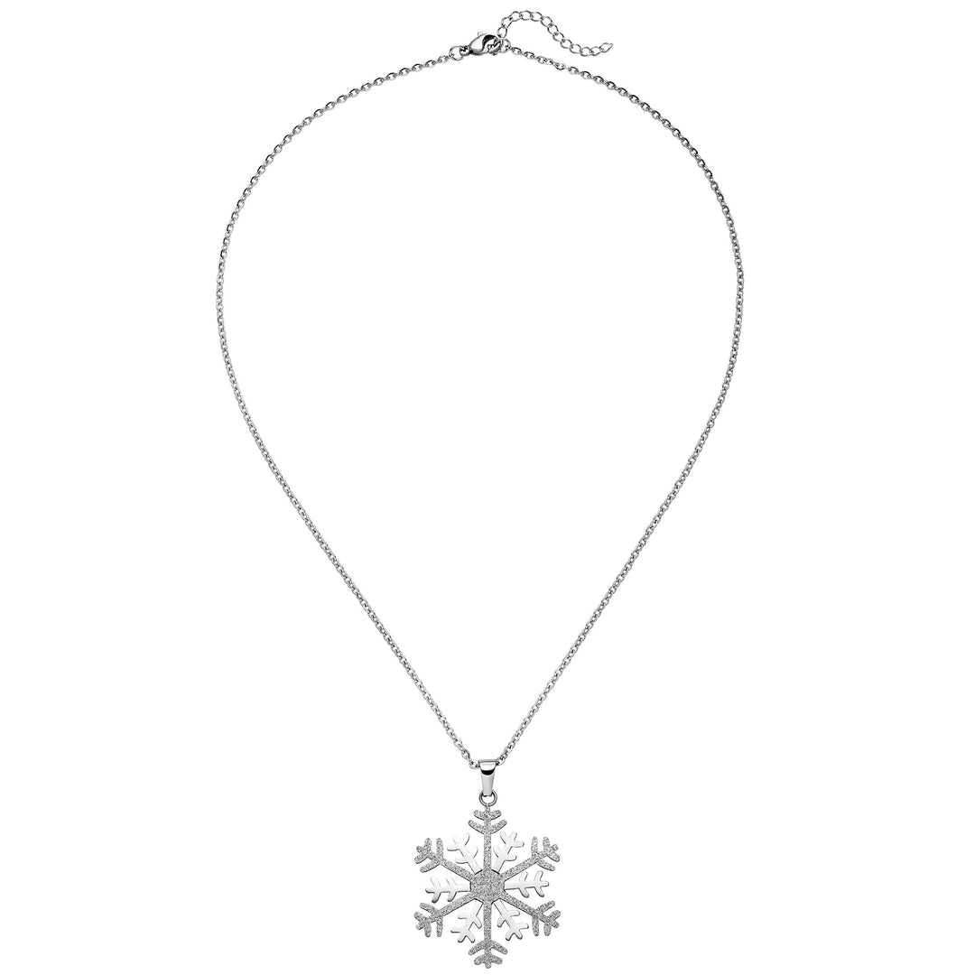 Jobo Damen Collier Kette mit Anhänger Schneeflocke Edelstahl mit Glitzer-Effekt 46 cm