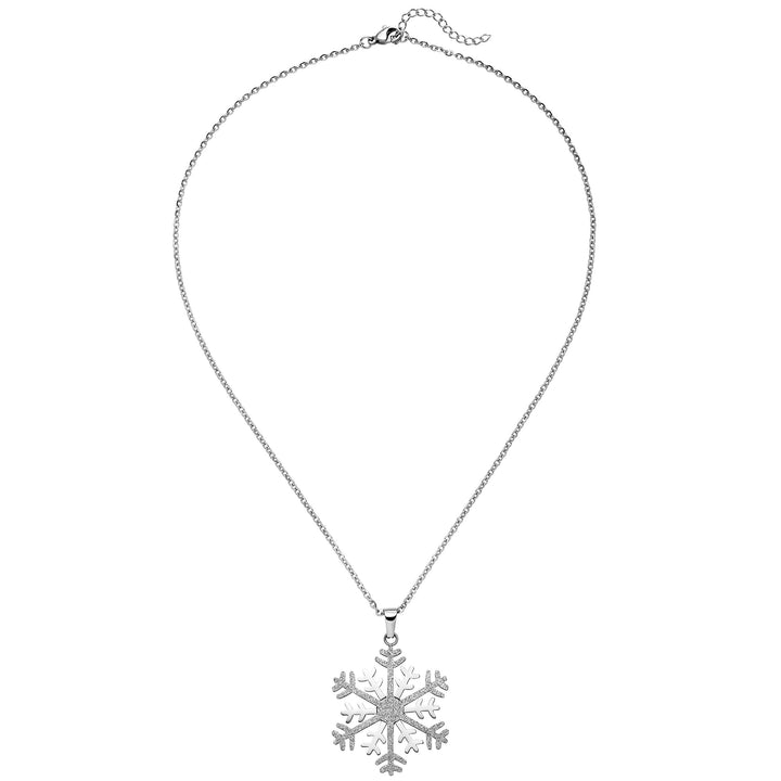 Jobo Damen Collier Kette mit Anhänger Schneeflocke Edelstahl mit Glitzer-Effekt 46 cm