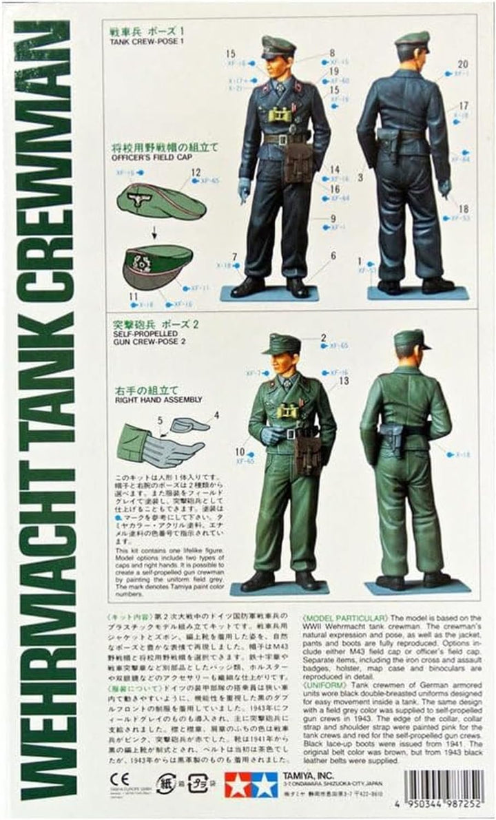 Tamiya 300036301-1:16 WWII Figur Deutscher Panzersoldat, originalgetreue Nachbildung, Plastik Bausat