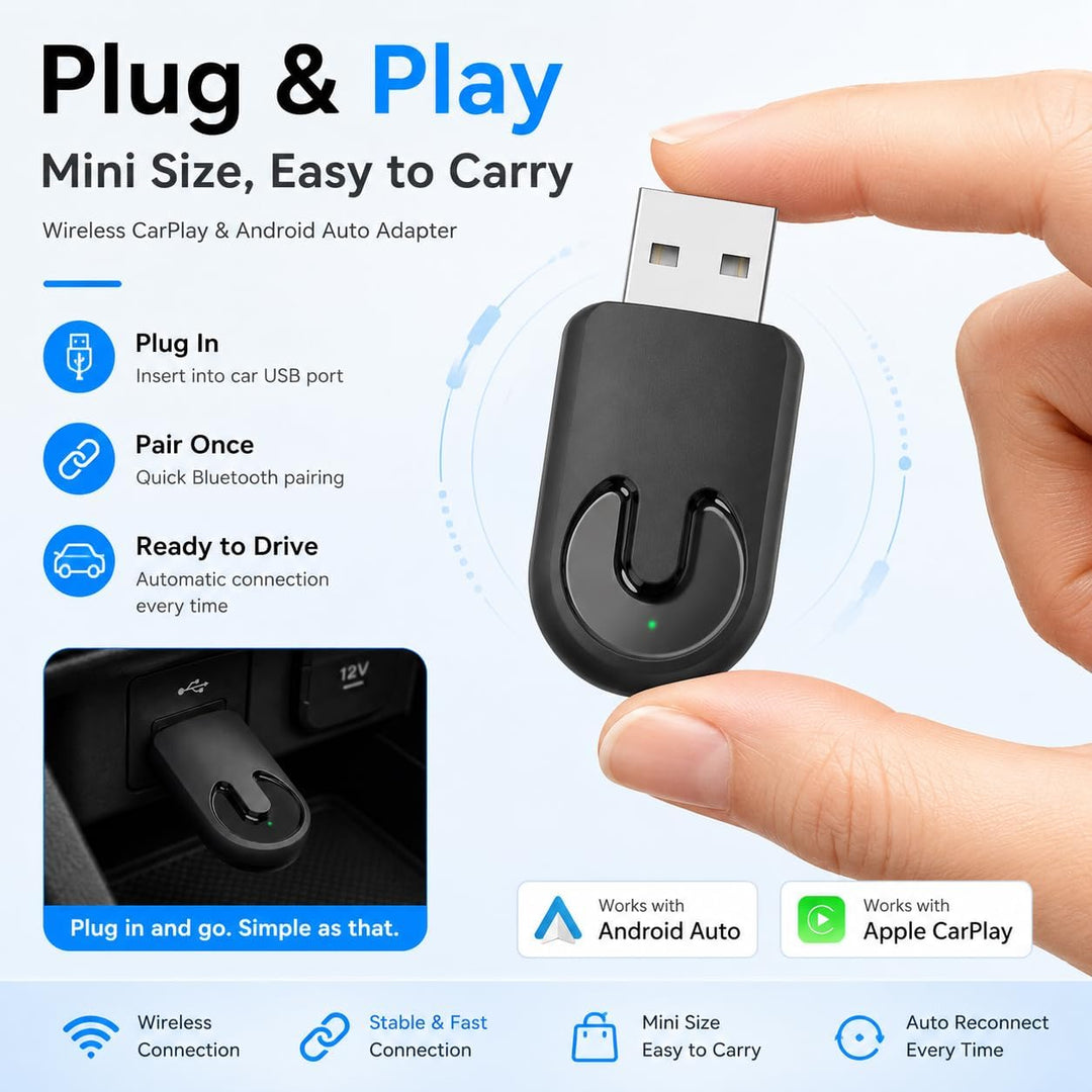 Sunweyer Plug-Play Wireless CarPlay Adapter Support Factory Wired CarPlay zu Wireless Caplay Dongle
