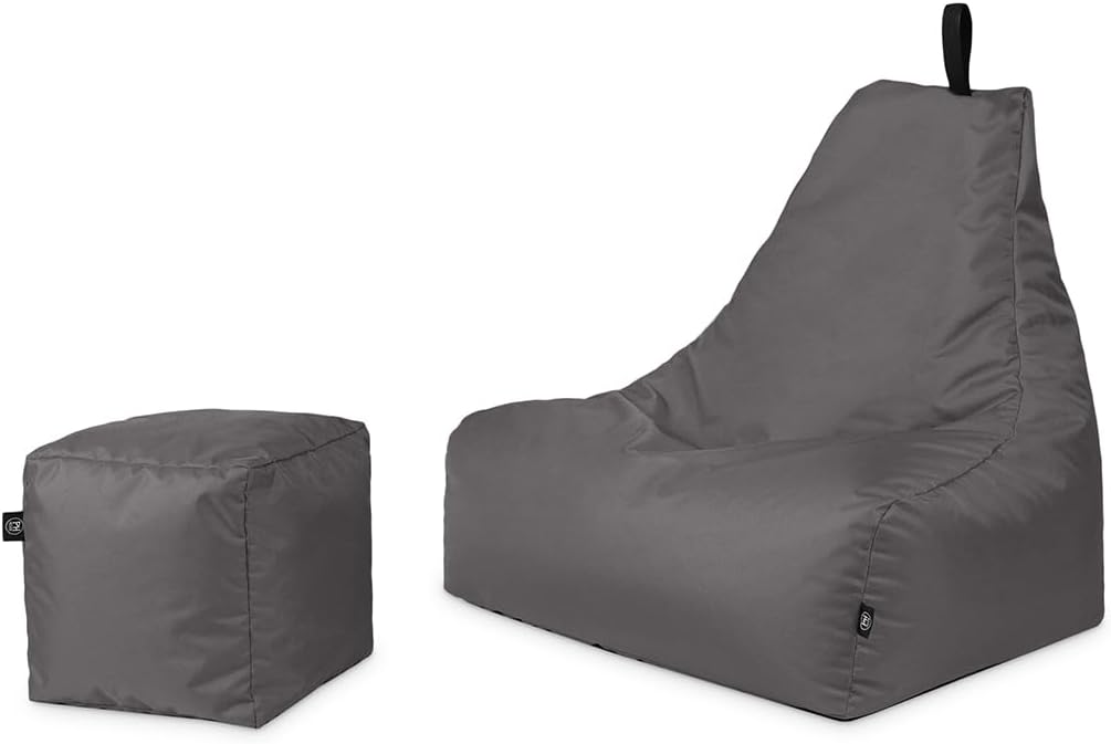 PATCH HOME Patchhome Sitzsack Lounge Sessel + Würfel/Hocker mit Reissverschluss Gamer Sitzkissen fer