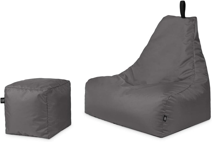 PATCH HOME Patchhome Sitzsack Lounge Sessel + Würfel/Hocker mit Reissverschluss Gamer Sitzkissen fer